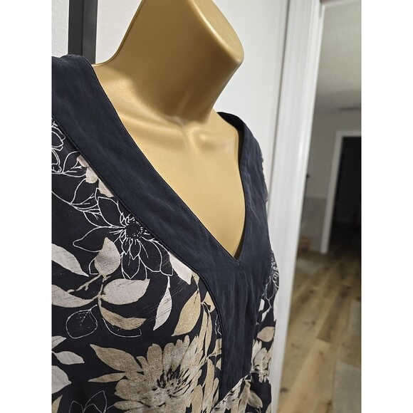 Lane Bryant Dark Floral Silk Top Flare Babydoll Womens 14 16 Black Tan Office - Picture 2 of 7